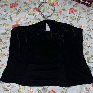 Vintage Crushed Velvet Black Halter Top